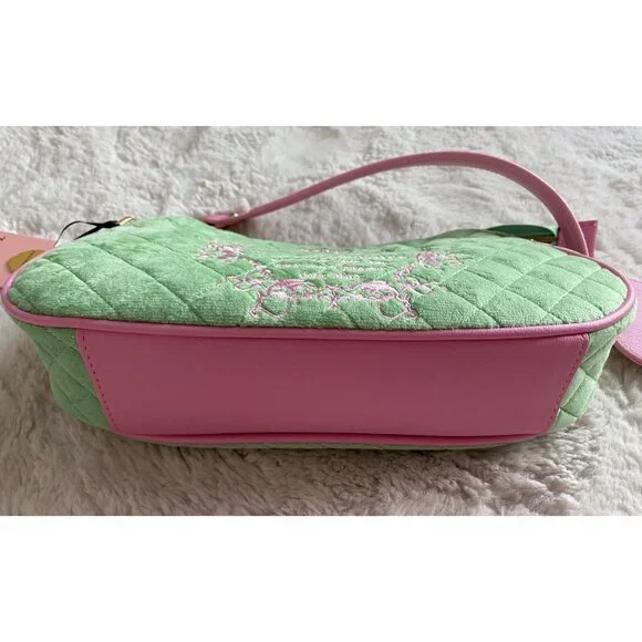 Juicy Couture Juicy Tale Shoulder Bag Retro Green Pink Quilted Bag Purse NEW - Picture 11 of 16